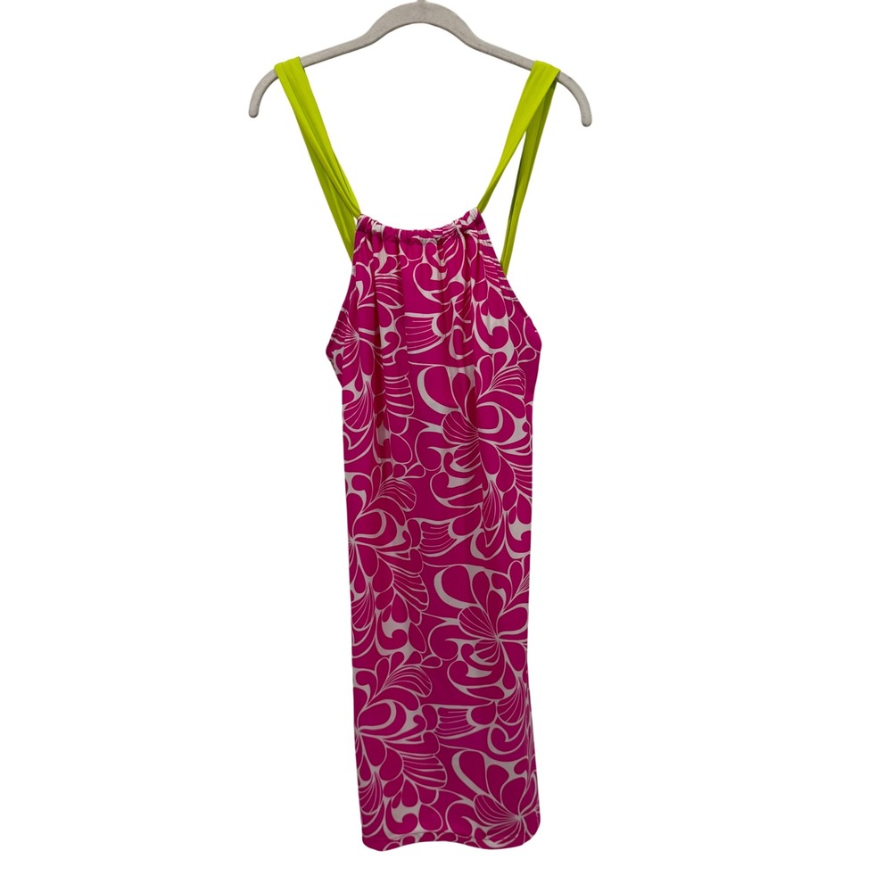 Athleta Pink Floral Swim Dress Cover Up Neon‎ Green Straps Small 409079-01